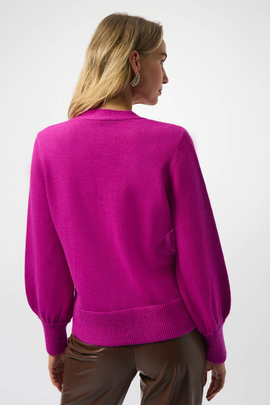 JOSEPH RIBKOFF SWEATER CARDIGAN W/ PUFF SLEEVES - FUCHSIA