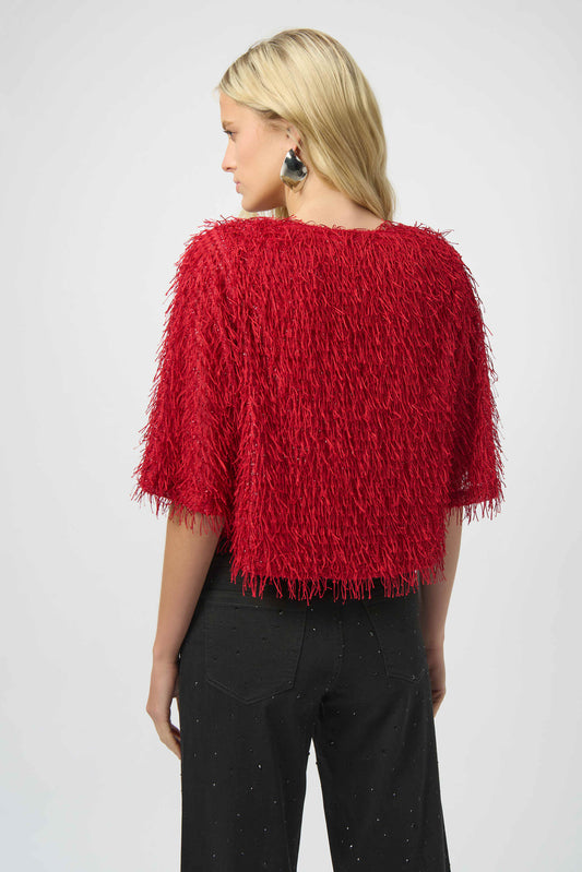 JOSEPH RIBKOFF NOVELTY FRINGE BOXY TOP - RED