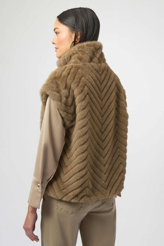 *SALE* JOSEPH RIBKOFF CHEVRON FAUX FUR VEST - TAN