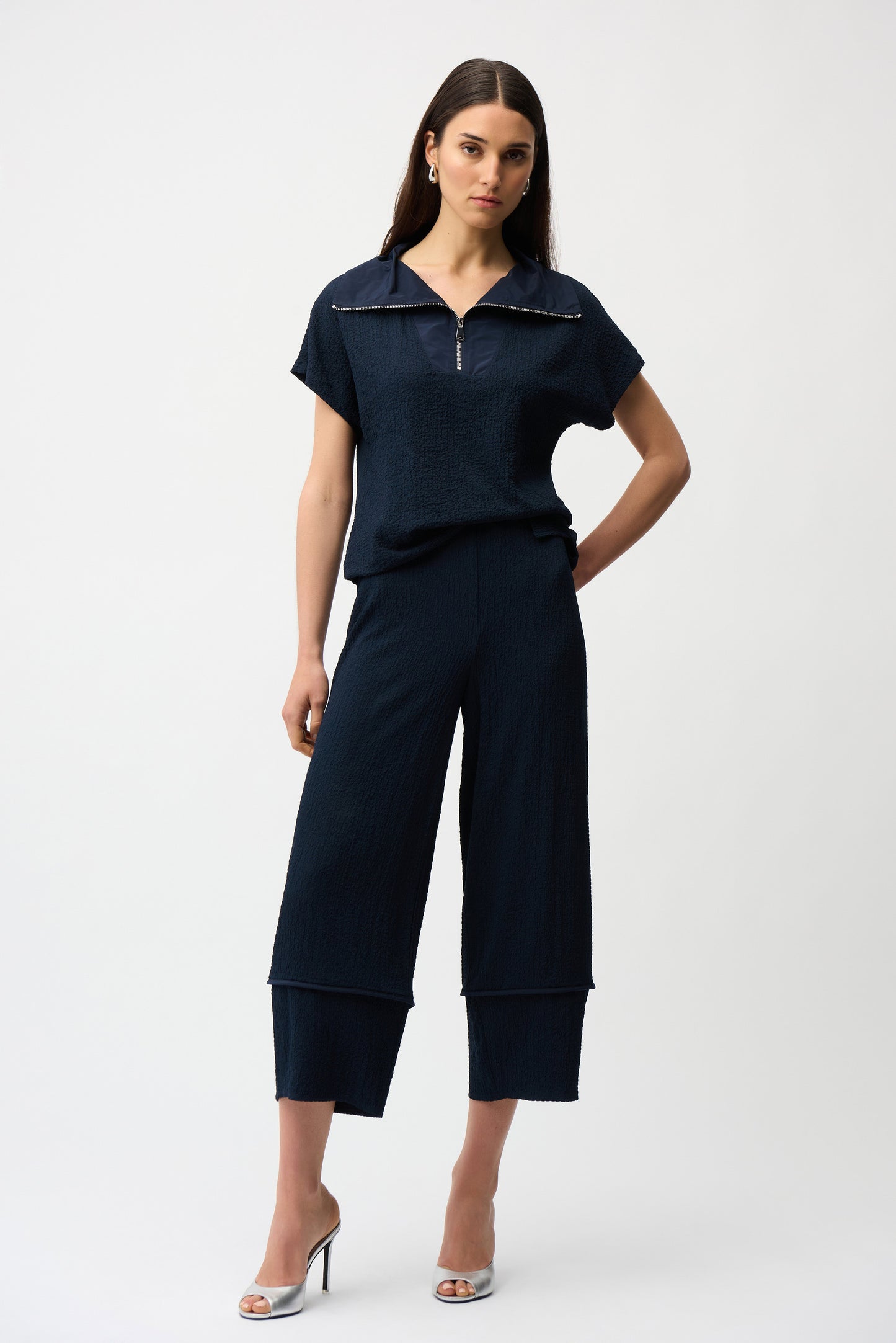 JOSEPH RIBKOFF SEERSUCKER PULL-ON PANT - NAVY