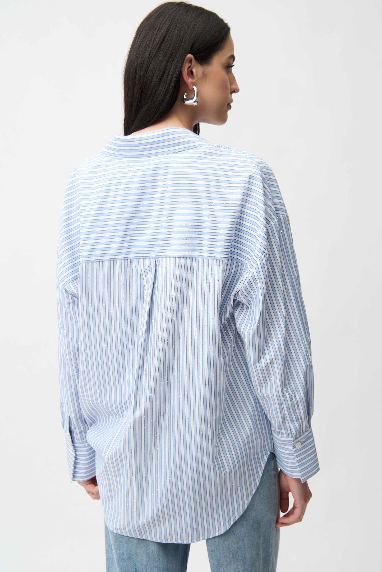 SALE JOSEPH RIBKOFF TENCEL STRIPED BOXY BLOUSE - BLUE MULTI