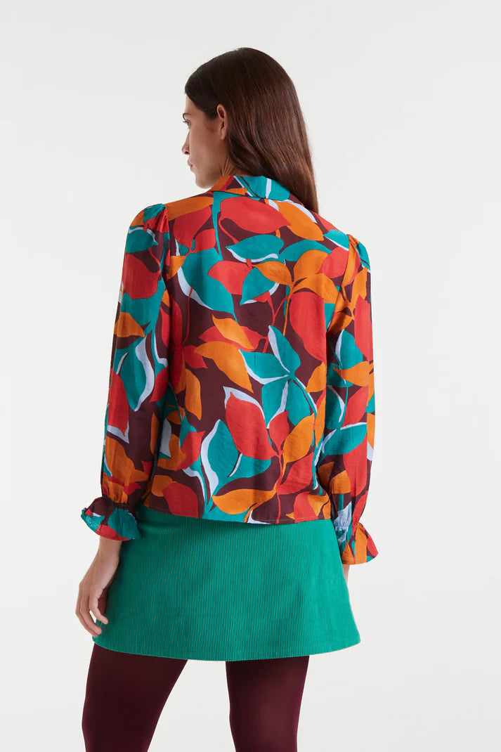 COMPANIA FANTASTICA PRINT CREPE SHIRT - BROWN MULTI