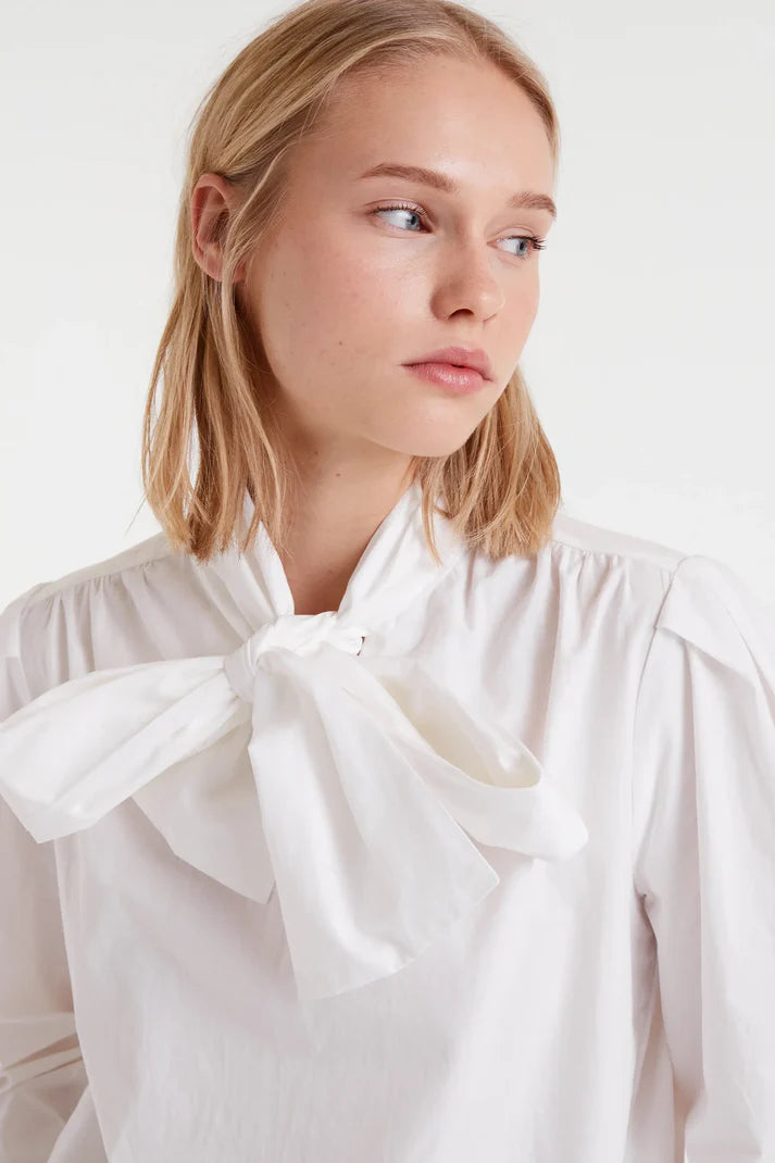 COMPANIA FANTASTICA BOW NECK BLOUSE - WHITE
