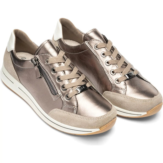 Pair of metallic sneakers on a white background