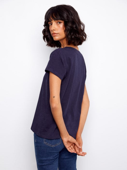 CHARLIE B COTTON DROP V-NECK TEE - NAVY
