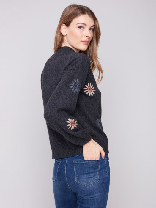 CHARLIE B MOCK-NECK SWEATER - CHARCOAL MULTI