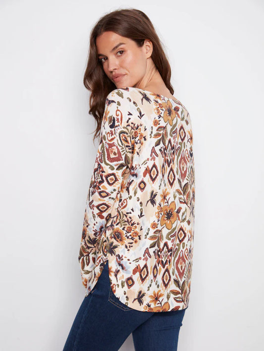 *SALE* CHARLIE B PRINTED ROUND HEM SWEATER - MULTI