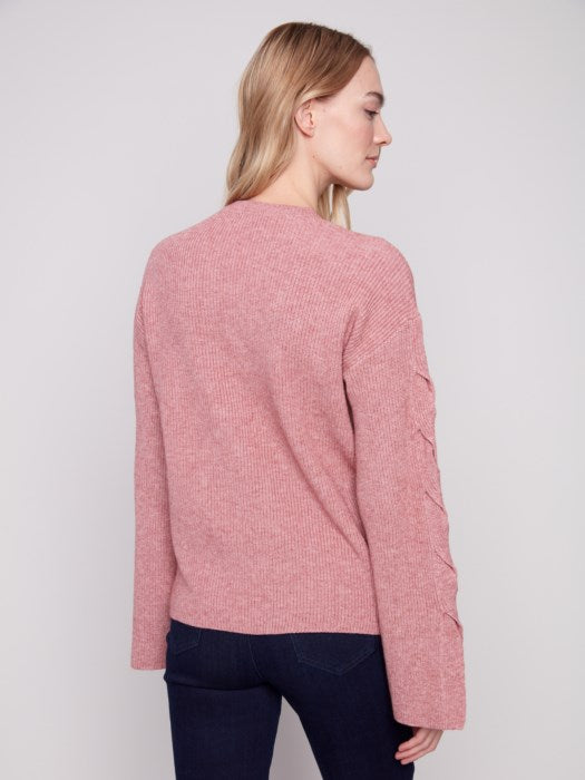 *SALE* CHARLIE B SWEATER W/ CABLE DETAIL - ROSE PINK