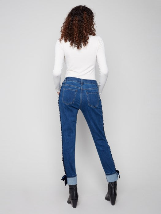 CHARLIE B SLIM LEG JEAN W/ VELVET BOW - INDIGO