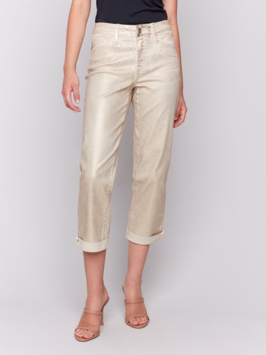 *SALE* CHARLIE B FOIL CUFF STRAIGHT LEG - NATURAL