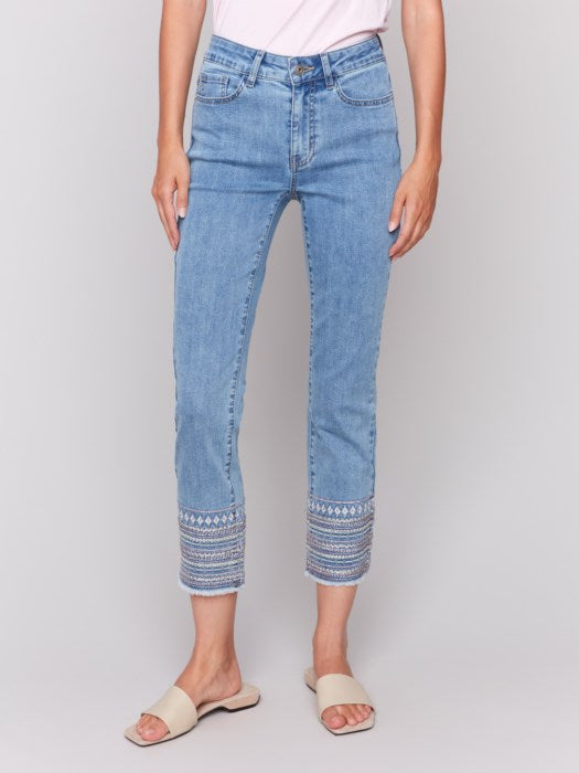 *SALE* CHARLIE B EMBROIDERED CUFF PANT - DENIM