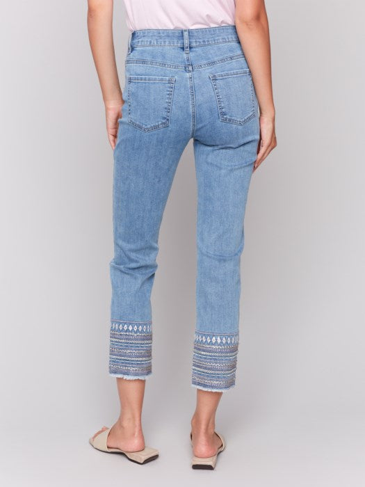 *SALE* CHARLIE B EMBROIDERED CUFF PANT - DENIM