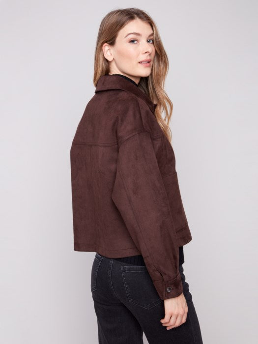 CHARLIE B SHORT FAUX SUEDE JACKET - CAFE BROWN