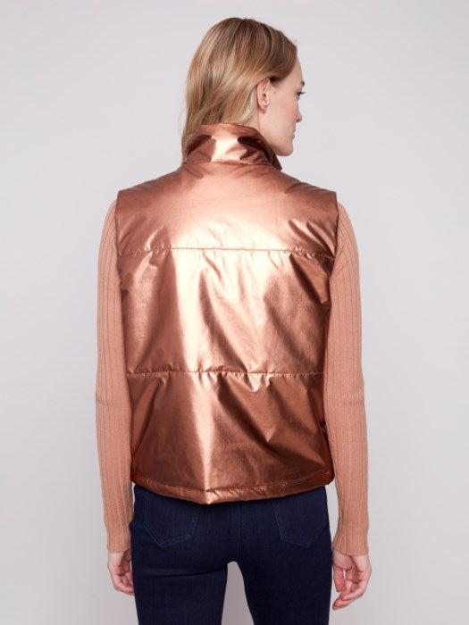CHARLIE B METALLIC SHORT VEST - COPPER