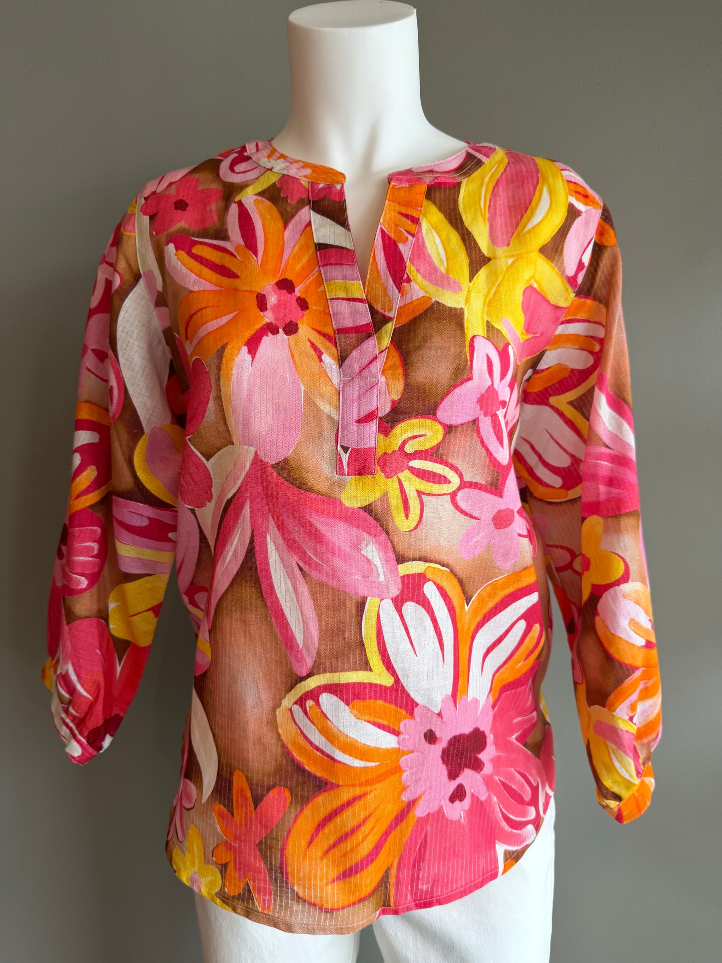 SALE TRU LUXE PRINTED SPLIT NECK TOP - MULTI