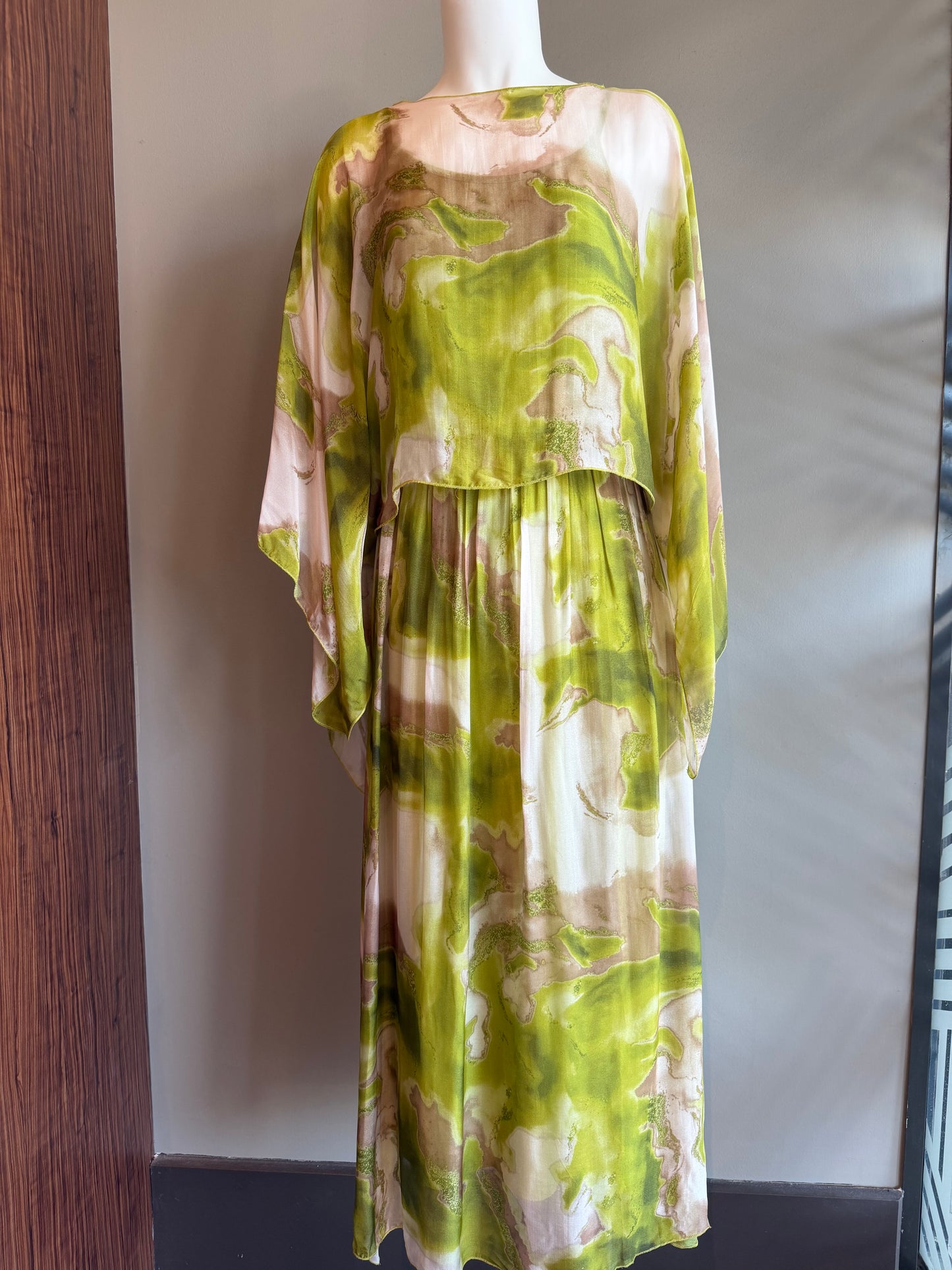 ME & GEE DRESS WITH CAPE - GREEN MULTI