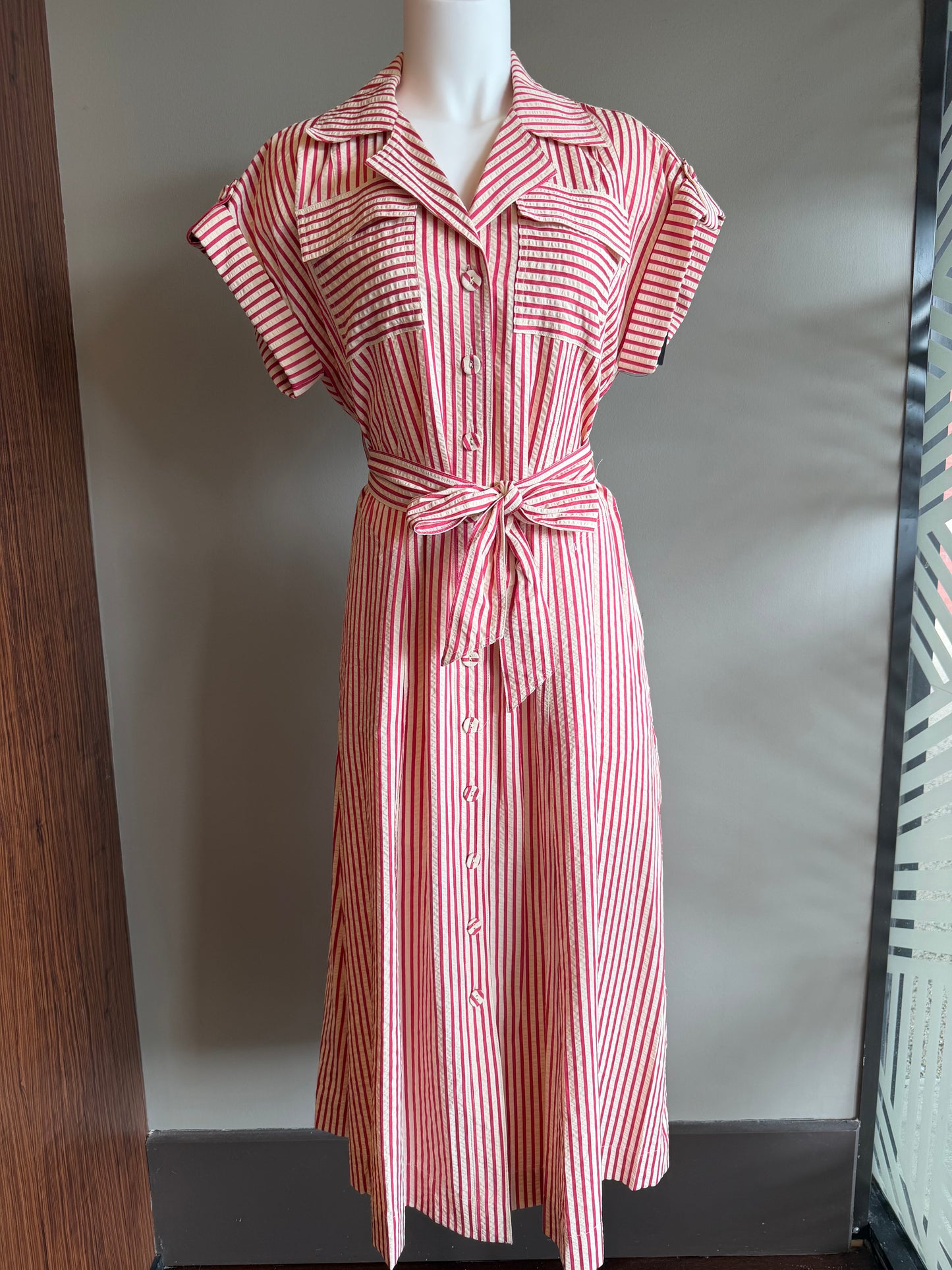 JOHN MARK YARN DYED STRIPED DRESS - RED AND WHITE
