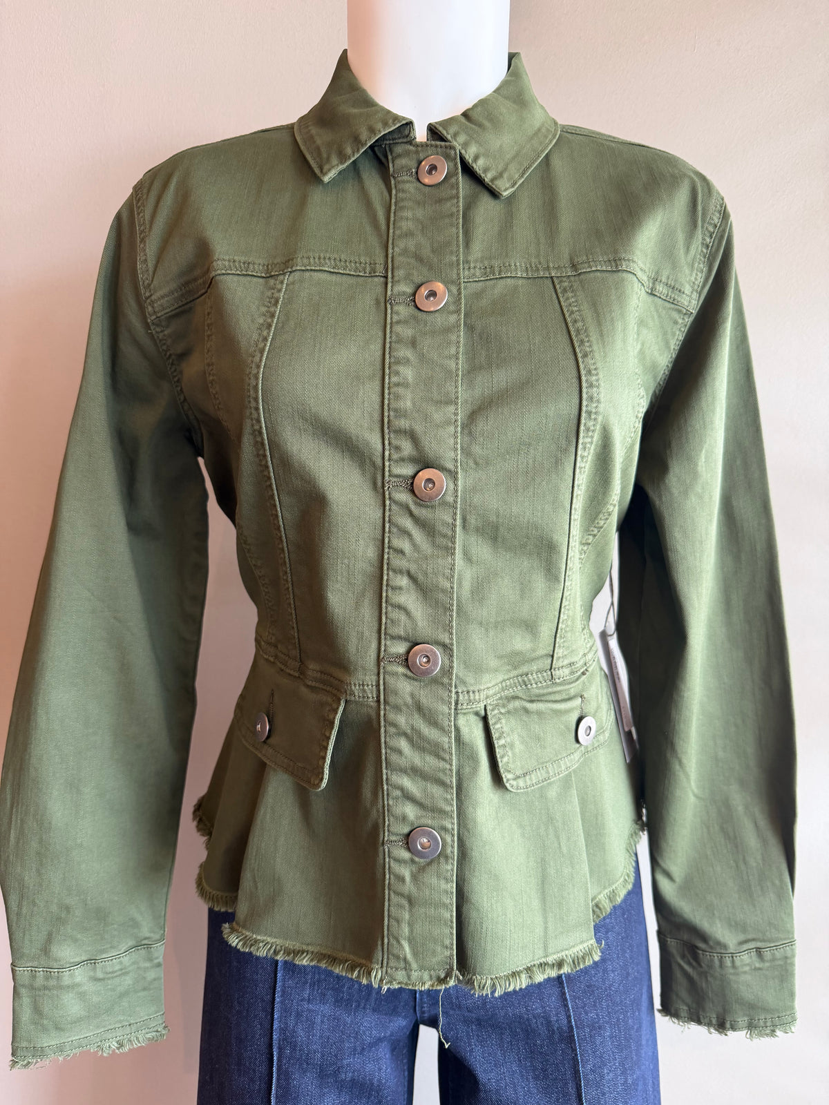 HABITAT STRETCH DENIM PEPLUM JACKET - FERN