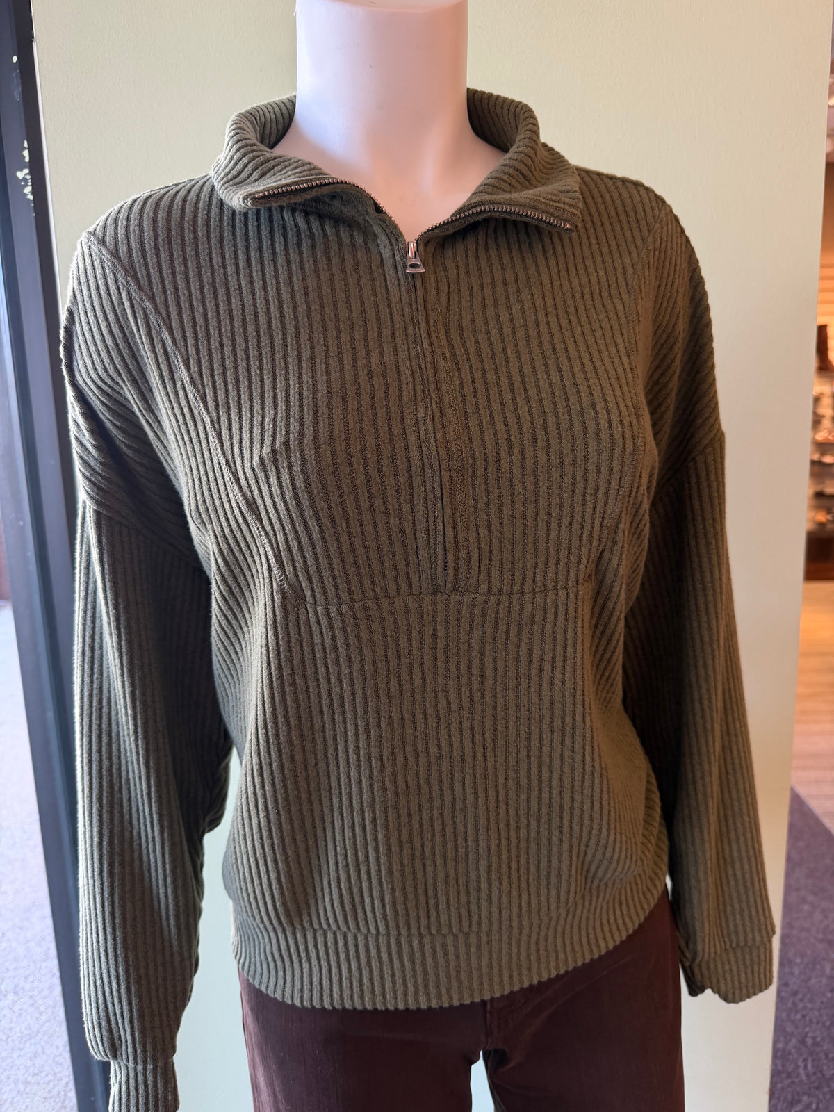 DYLAN HAMPTON ZIP PULLOVER - OLIVE