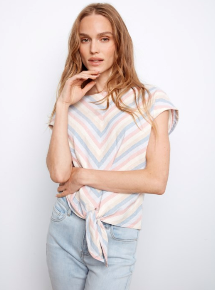 SALE CHARLIE B YARN-DYE STRIPE LINEN - MULTI