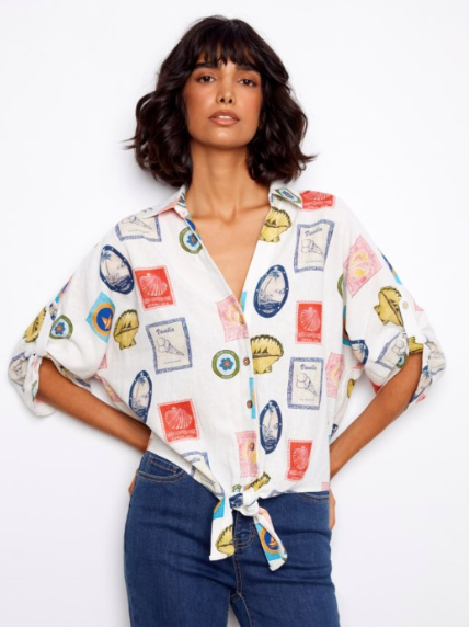 CHARLIE BE PRINTED FRONT TIE BUTTON FRONT - MULTI