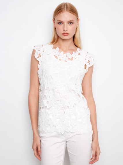 CHARLIE B CAP SLEEVE FLORAL CROCHET - WHITE