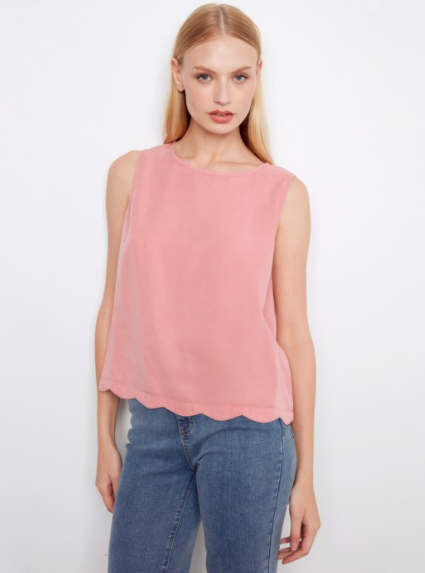 CHARLIE B SCALLOP HEM SLEEVELESS TOP - CARNATION