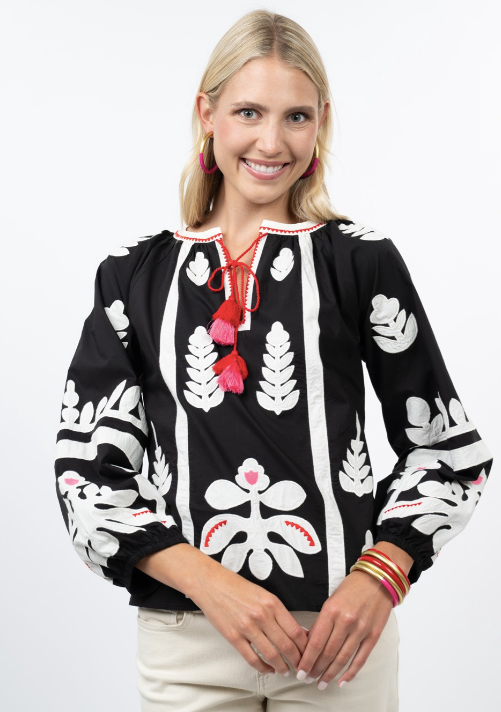 IVY JANE APPLIQUE TOP - BLACK AND WHITE