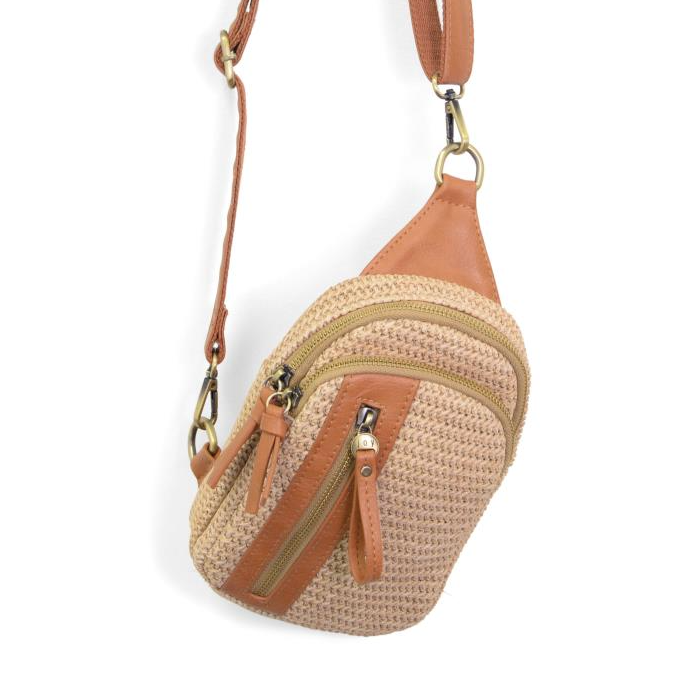 JOY ACCESSORIES STRAW SKYLAR SLING BAG - NATURAL MULTI