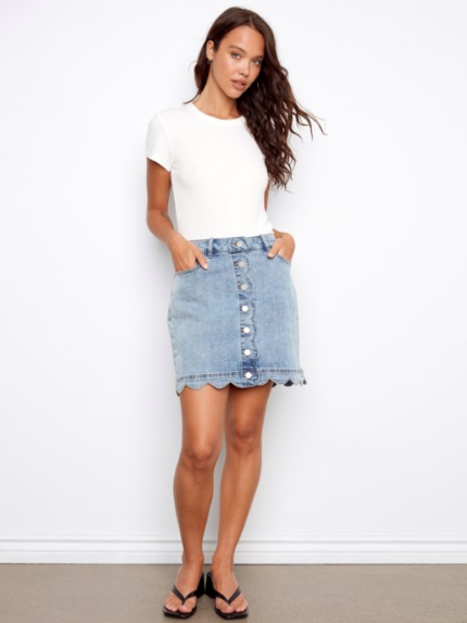 CHARLIE B SCALLOPED HEM SKIRT - LIGHT DENIM