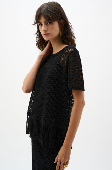 JOSEPH RIBKOFF VISCOSE SWEATER KNIT TOP - BLACK