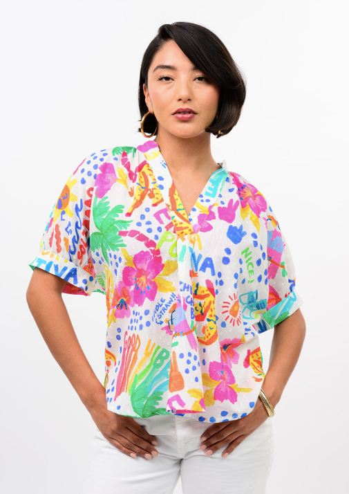 IVY JANE POPOVER DOLMAN TOP - WHITE MULTI