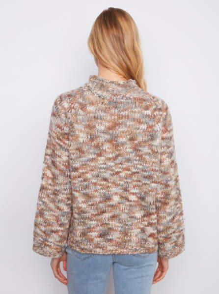 CHARLIE B SPACE DYE MOC NECK SWEATER - VERVEINE