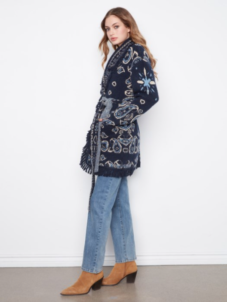 CHARLIE B FRINGE BELTED CARDIGAN - MARINE