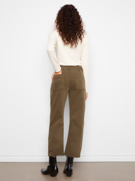 CHARLIE B CROPPED TWILL BARREL LET PANTS - OLIVE