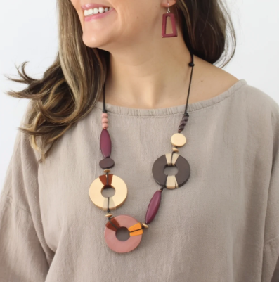 SYLCA SAYLOR WOOD OPEN BEAD NECKLACE - NATURAL