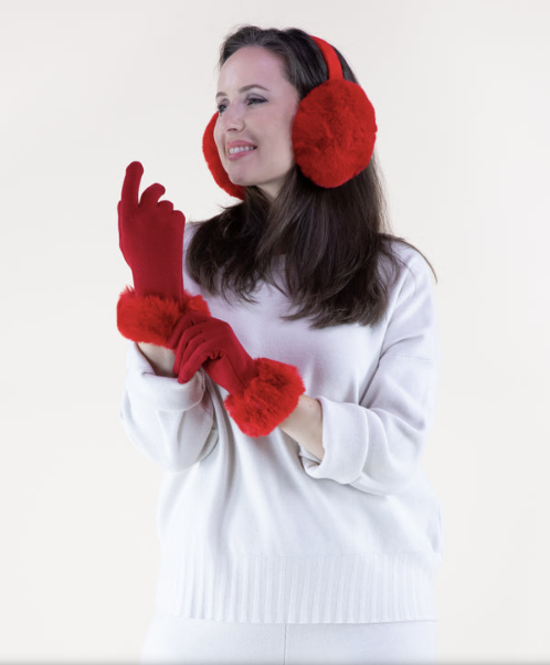 ORIGINAL USA FAUX FUR EAR MUFFS ONLY - RED