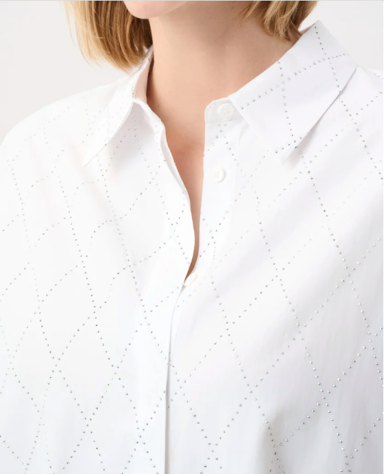 JOSEPH RIBKOFF RHINESTONE HARLEQUIN BUTTON-DOWN SHIRT - VANILLA