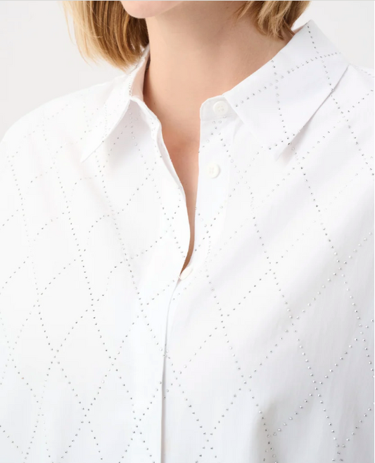 JOSEPH RIBKOFF RHINESTONE HARLEQUIN BUTTON-DOWN SHIRT - VANILLA