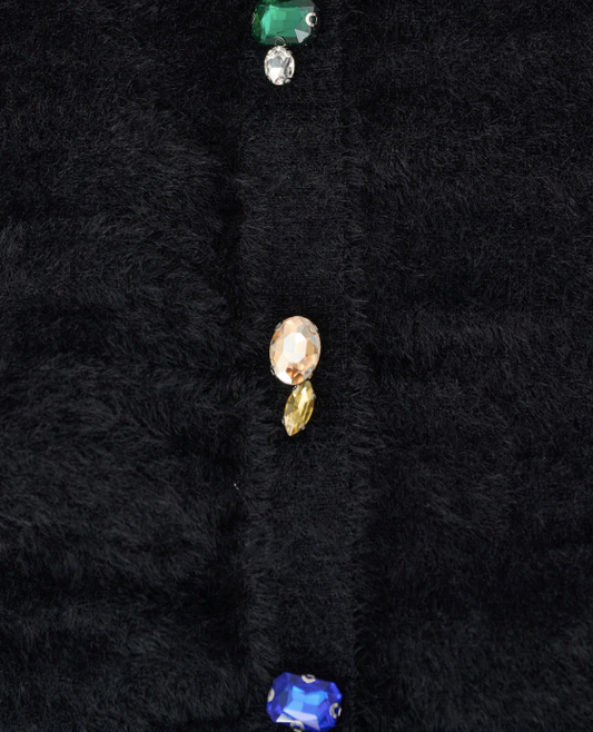JOSEPH RIBKOFF BEJEWED CREWNECK CARDIGAN - BLACK