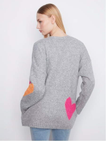 CHARLIE B HEART OPEN FRONT CARDIGAN - GREY MULTI