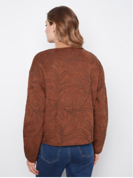 CHARLIE B EMBROIDERED STITCH DETAIL JACKET - BROWN