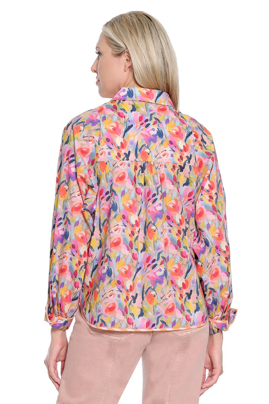 TRU LUXE PRINTED BALLOON SLEEVE TOP - MULTI