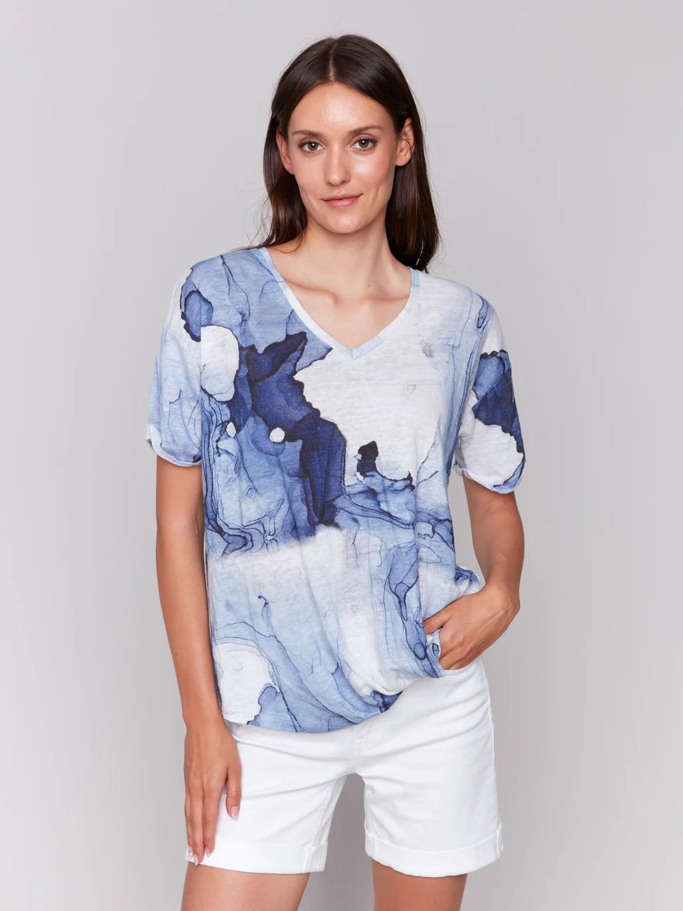 *SALE* CHARLIE B PRINTEN LINEN TOP - BLUE MULTI