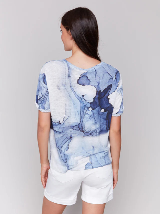 *SALE* CHARLIE B PRINTEN LINEN TOP - BLUE MULTI