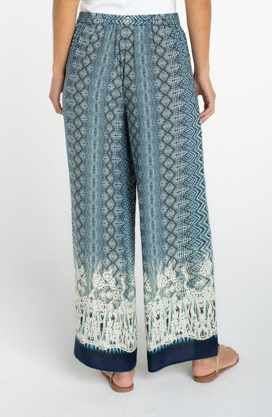 LIVERPOOL PULL-ON PALAZZO PANT - NAVY MULTI