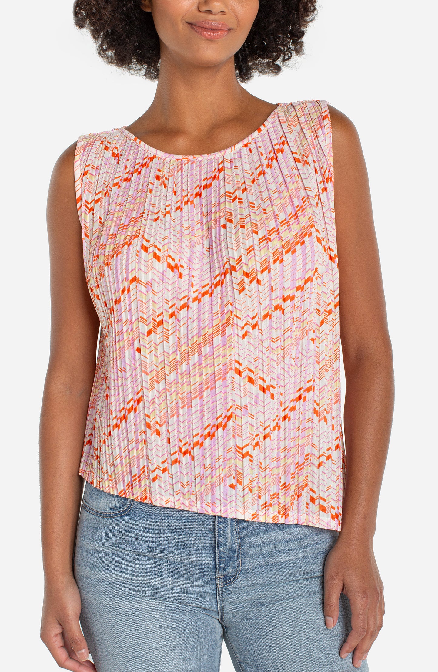 LIVERPOOL SLEEVELESS CREW NECK ASYMMETRICAL HEM TOP - MULTI