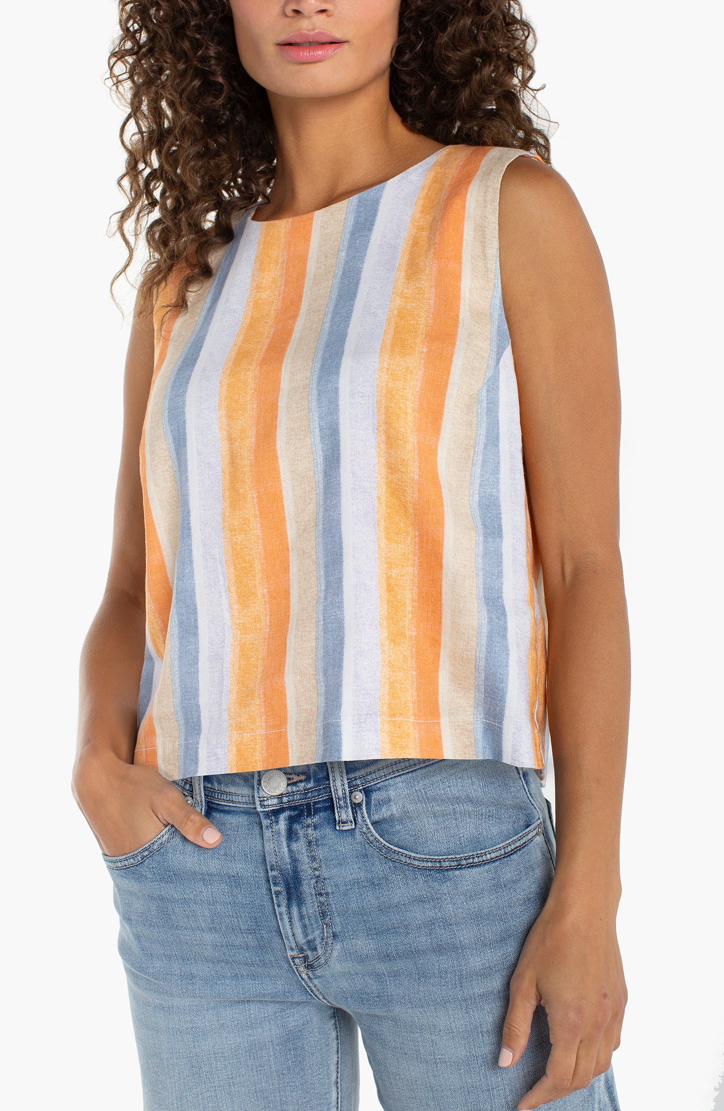 LIVERPOOL SLEEVELESS SHELL TOP WITH BUTTONS - MULTI