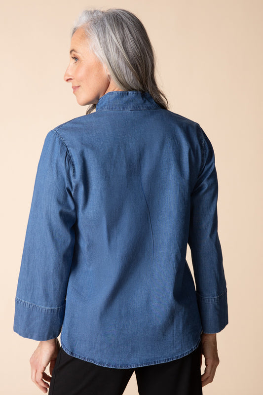 HABITAT PERFECT TRAVEL HALF PLACKET TOP - DENIM
