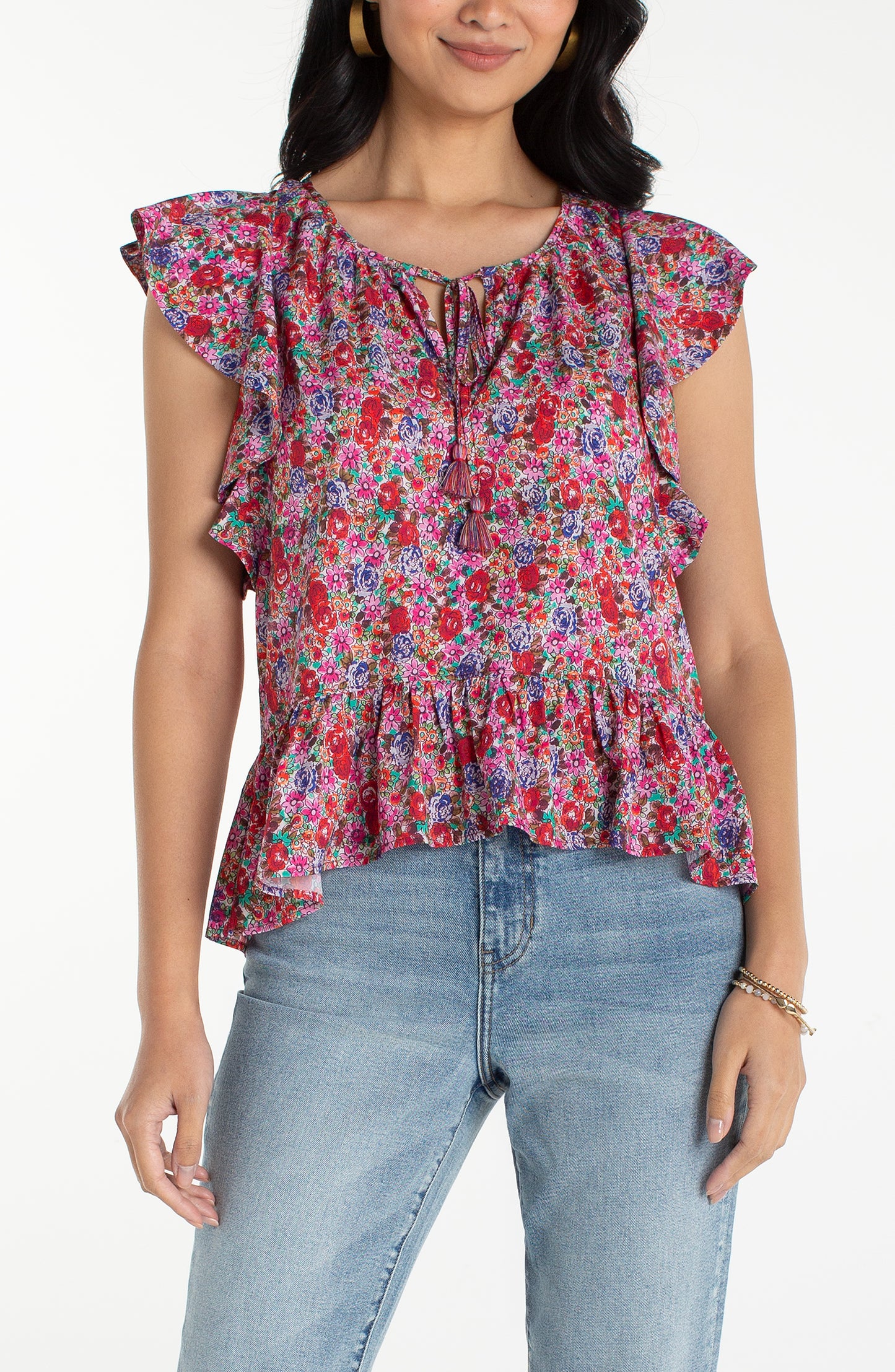 LIVERPOOL FLUTTER SLEEVE PEPLUM - MULTI